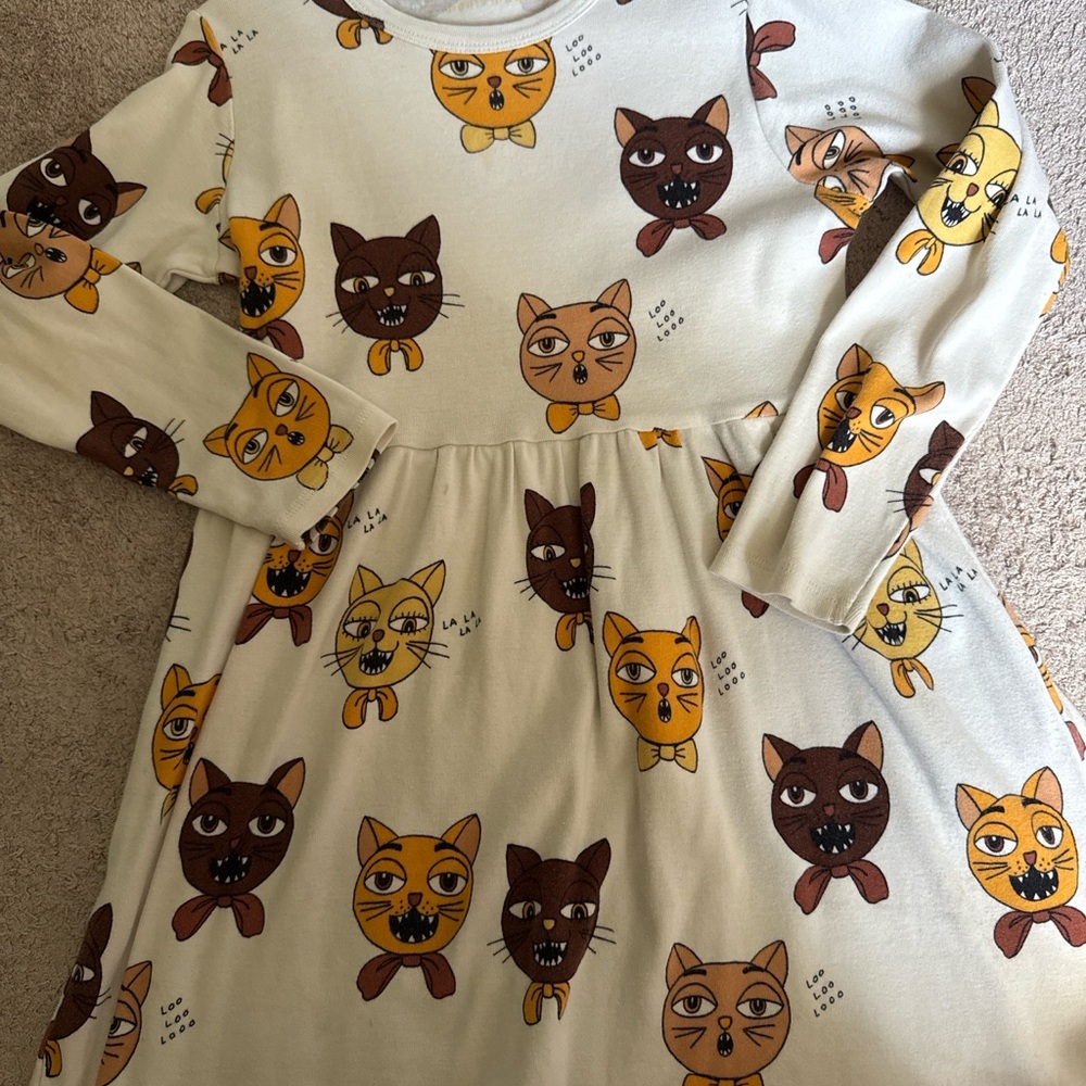 Mini Rodini Cat Print Long Sleeve Dress